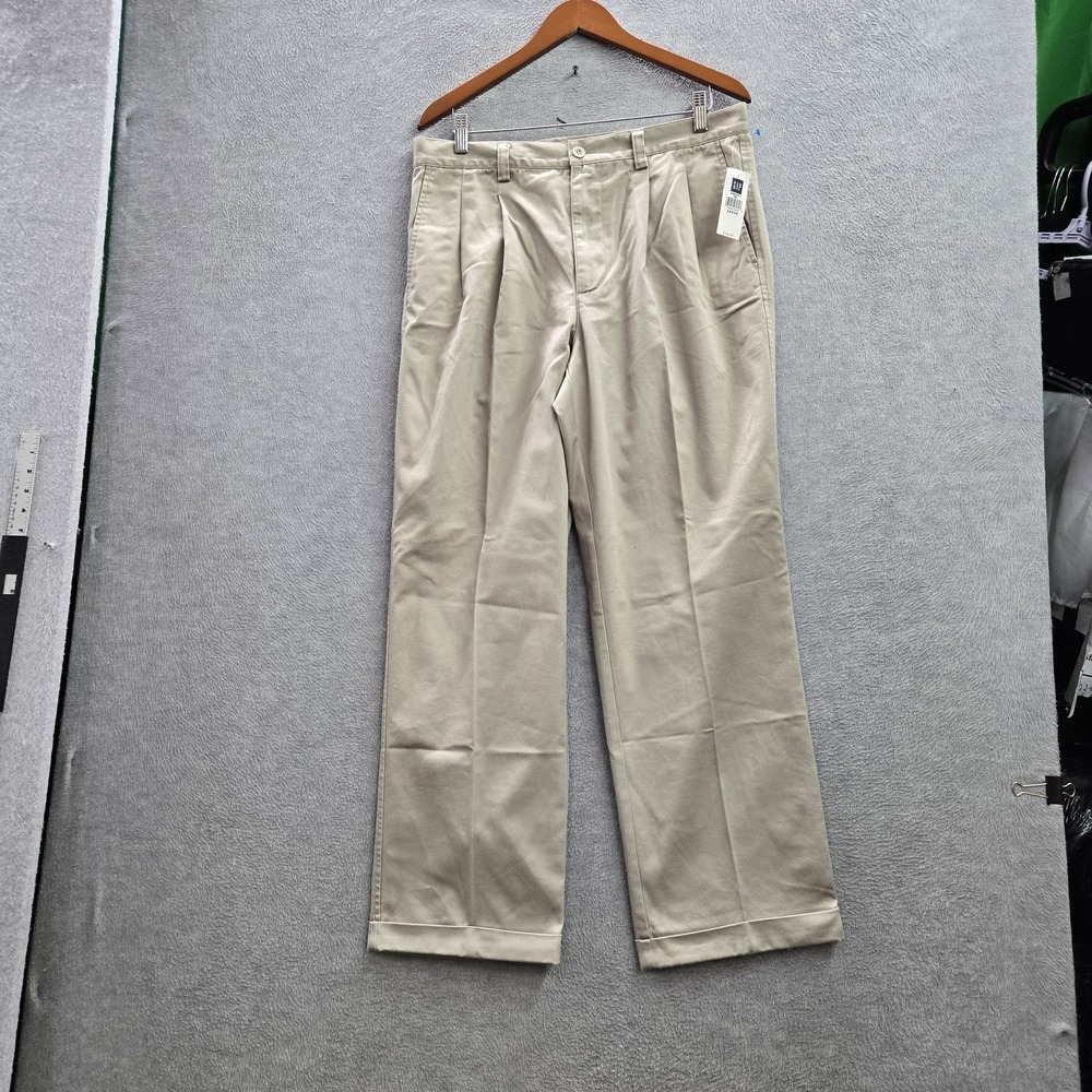 VINTAGE GAP Men‎ Pants 34X30 Khaki Chino Twill Pleated Y2K Nanotex Fabric NWT